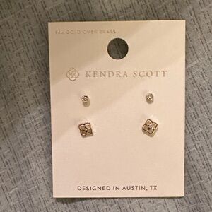 Kendra Scott Gold Stud Earrings with white crystals